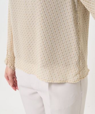 【小さいサイズ】幾何柄シフォンスタンドカラーブラウス／洗える