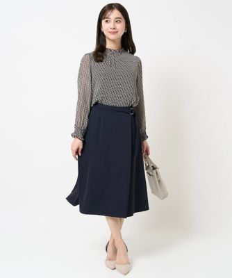 【小さいサイズ】幾何柄シフォンスタンドカラーブラウス／洗える