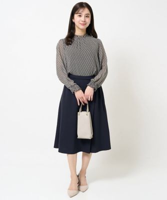 【小さいサイズ】幾何柄シフォンスタンドカラーブラウス／洗える
