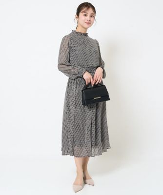 【小さいサイズ】幾何柄シフォンスタンドカラーブラウス／洗える