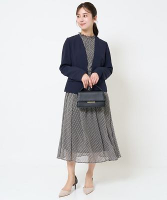 【小さいサイズ】幾何柄シフォンスタンドカラーブラウス／洗える