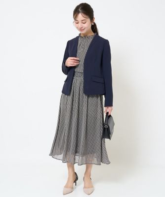 【小さいサイズ】幾何柄シフォンスタンドカラーブラウス／洗える