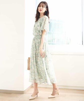 【小さいサイズ】フレアースリーブ花柄シフォンブラウス／洗える