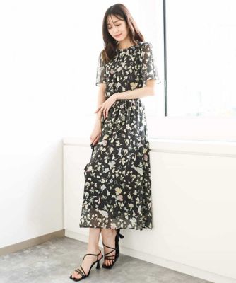 【小さいサイズ】フレアースリーブ花柄シフォンブラウス／洗える