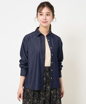 MK MICHEL KLEIN（Women/小さいサイズ）/エムケーミッシェルクラン 【小さいサイズ】デニムライクシャツブラウス／洗える