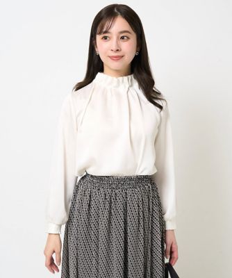 スタンドネックデザインサテンブラウス/洗える スタンドネックデザインサテンブラウス/洗える(ブラウス・シャツ