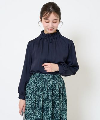 小さいサイズ】スタンドネックデザインサテンブラウス／洗える | MK