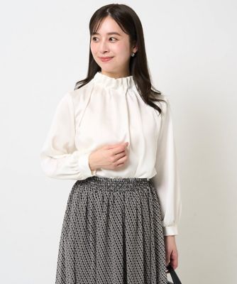 ＜MK MICHEL KLEIN（Women/小さいサイズ）＞【小さいサイズ】スタンドネックデザインサテンブラウス／洗える