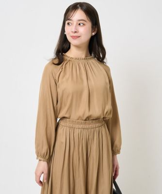 MK ミッシェルクラン（MK MICHEL  ）/【小さいサイズ】フリルネックデザインサテンブラウス/前後2way/接触冷感/洗える 小さいサイズ】フリルネックデザインサテンブラウス／前後2way