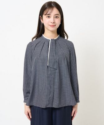 小さいサイズ】ドット幾何柄ボウタイ付きブラウス／洗える | MK MICHEL