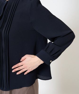 【小さいサイズ】ピンタックデザインジョーゼットブラウス／洗える