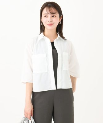 ＜MK MICHEL KLEIN（Women/小さいサイズ）＞【小さいサイズ】コットンライククロップドシャツブラウス／洗える