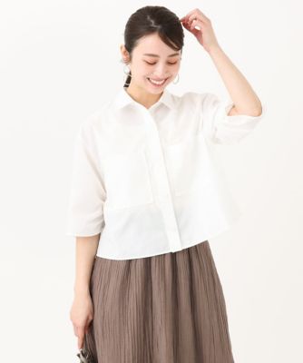 MK MICHEL  / エムケーミッシェルクラン コットンライククロップドシャツブラウス/洗える コットンライククロップドシャツブラウス/洗える(ブラウス