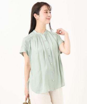 ＜MK MICHEL KLEIN（Women/小さいサイズ）＞【小さいサイズ】バンドカラーサテンブラウス／接触冷感／洗える