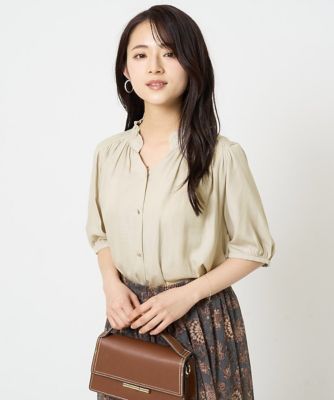 ＜MK MICHEL KLEIN（Women/小さいサイズ）＞【小さいサイズ】フリルネックデザインサテンブラウス／接触冷感／洗える