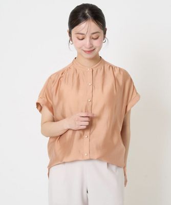 ＜MK MICHEL KLEIN（Women/小さいサイズ）＞【小さいサイズ】バンドカラーシアーブラウス／洗える