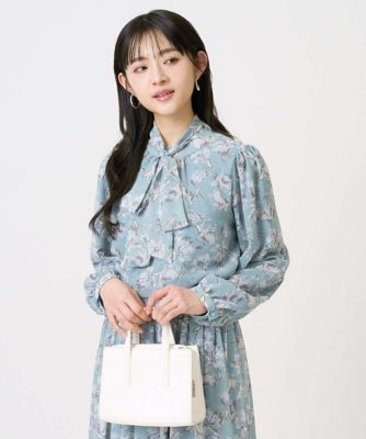 ＜MK MICHEL KLEIN（Women/小さいサイズ）＞【小さいサイズ】ボウタイ付き花柄シフォンブラウス／洗濯機で洗える