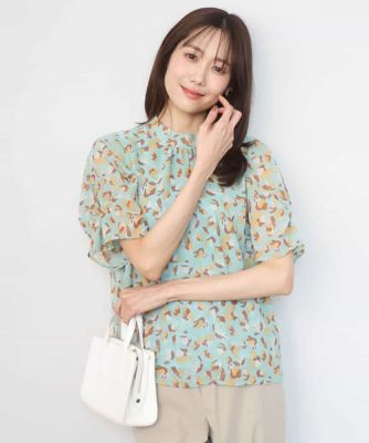 ＜MK MICHEL KLEIN（Women/小さいサイズ）＞【小さいサイズ】タックスリーブ花柄シフォンブラウス／洗濯機で洗える