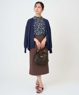 小さいサイズ】タックスリーブ花柄シフォンブラウス／洗濯機で洗える