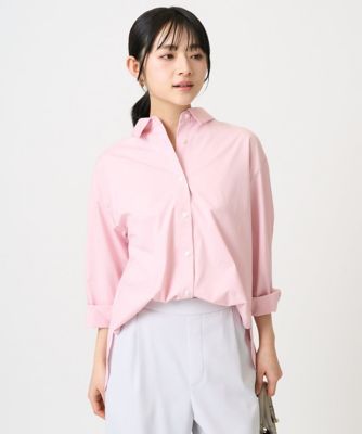 ＜MK MICHEL KLEIN（Women/小さいサイズ）＞【小さいサイズ】コットン混ベーシックシャツ（無地）／接触冷感／防シワ／洗濯機で洗える