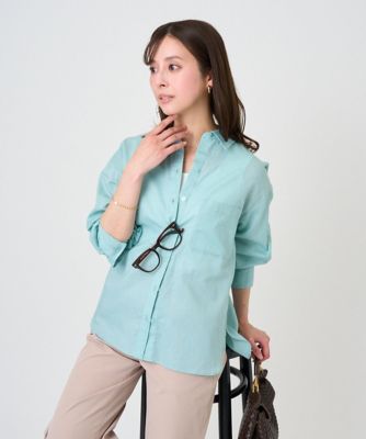 ＜MK MICHEL KLEIN（Women/小さいサイズ）＞【小さいサイズ】リネン混カラーシャツブラウス／接触冷感／洗える