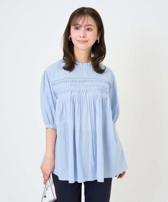 ＜MK MICHEL KLEIN（Women/小さいサイズ）＞【小さいサイズ】コットンピンタックチュニックブラウス／洗える