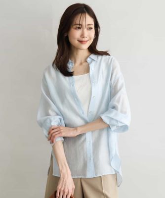 小さいサイズ】［接触冷感／洗える］ドビーストライプ柄シアーシャツ