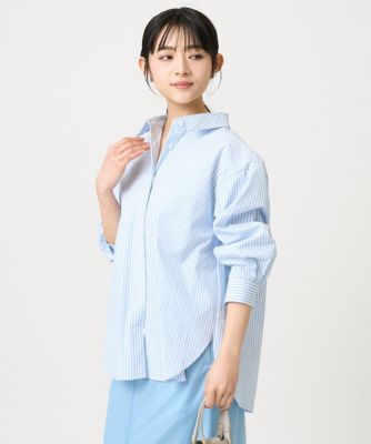 ＜MK MICHEL KLEIN（Women/小さいサイズ）＞【小さいサイズ】コットン混ベーシックシャツ（ストライプ）／接触冷感／防シワ／洗濯機で洗える