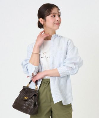 ＜MK MICHEL KLEIN（Women/小さいサイズ）＞【小さいサイズ】リネン混ストライプシャツブラウス／接触冷感／洗える