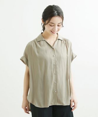 ＜MK MICHEL KLEIN（Women/小さいサイズ）＞【小さいサイズ】メタル釦デザイン　サテン地ブラウス／洗える