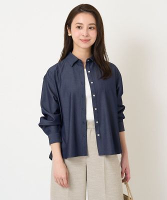 ＜MK MICHEL KLEIN（Women/小さいサイズ）＞【小さいサイズ】デニムライクシャツブラウス／洗える