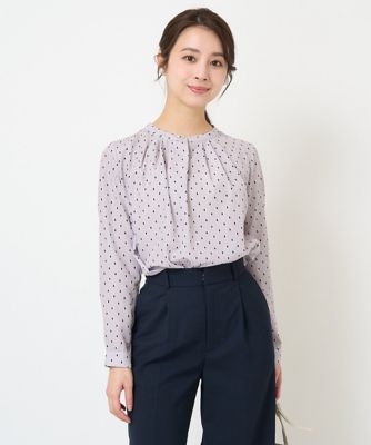 ＜MK MICHEL KLEIN（Women/小さいサイズ）＞【小さいサイズ】バンドカラープリントブラウス／洗える
