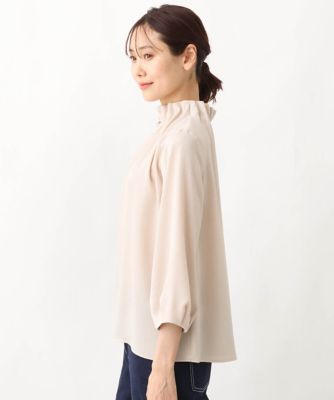 【小さいサイズ】スタンドネックデザインブラウス／洗える