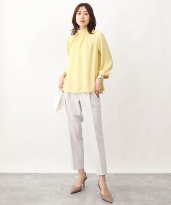 【小さいサイズ】スタンドネックデザインブラウス／洗える
