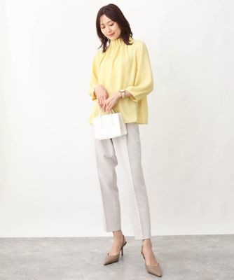 【小さいサイズ】スタンドネックデザインブラウス／洗える