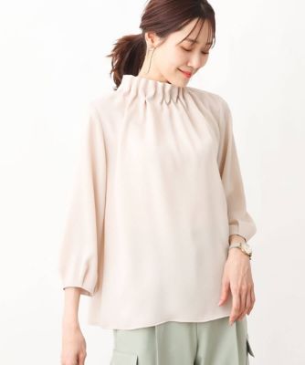 【小さいサイズ】スタンドネックデザインブラウス／洗える