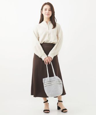 【小さいサイズ】リネン混バンドカラーシャツブラウス／洗える
