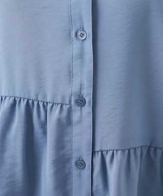 【小さいサイズ】ペプラムデザインバンドカラーブラウス／洗える