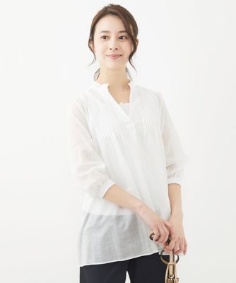 ＜MK MICHEL KLEIN（Women/小さいサイズ）＞【小さいサイズ】ピンタックデザインシアーブラウス／洗える
