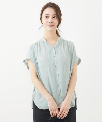 小さいサイズ】スキッパーネックサテンブラウス／洗える | MK