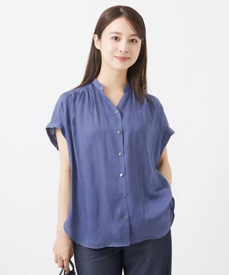 【小さいサイズ】スキッパーネックサテンブラウス/洗える 小さいサイズ】スキッパーネックサテンブラウス/洗える(ブラウス