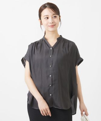 小さいサイズ】スキッパーネックサテンブラウス／洗える | MK MICHEL