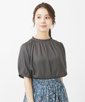 【小さいサイズ】フリルネックブラウス／接触冷感／洗える