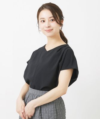 【小さいサイズ】タックVネックブラウス/洗える 通勤に最適！/洗える/UVケア】Vネックタックデザインブラウス