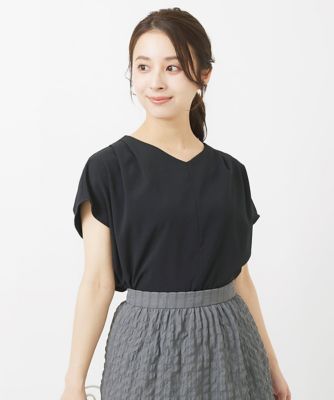 芸能人愛用アイテム特集 小さいサイズ】シボストレッチVネックブラウス／セットアップ トップス