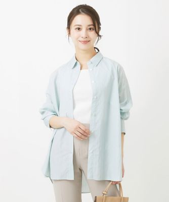 MK MICHEL KLEIN（Women/小さいサイズ）/エムケーミッシェルクラン 【小さいサイズ】ストライプ柄オーバーシャツブラウス/洗える
