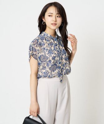 ＜MK MICHEL KLEIN（Women/小さいサイズ）＞【小さいサイズ】更紗プリント花柄シフォンブラウス／前後２ｗａｙ／洗える