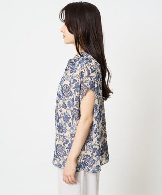 【小さいサイズ】更紗プリント花柄シフォンブラウス／前後２ｗａｙ／洗える