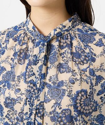 【小さいサイズ】更紗プリント花柄シフォンブラウス／前後２ｗａｙ／洗える