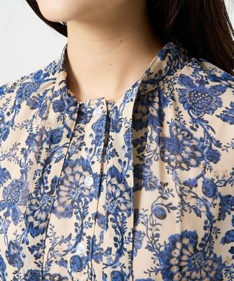 【小さいサイズ】更紗プリント花柄シフォンブラウス／前後２ｗａｙ／洗える